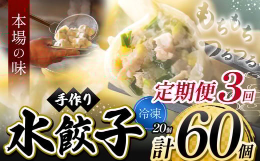 3回 定期便 メディアで話題!  地元野菜 ・ 国産素材 を使用  手作り水餃子 ( 冷凍 ) 20個 【 手作り餃子の店 吉春 】 | 料理 食品 ぎょうざ ギョーザ 餃子 水餃子 冷凍餃子 人気 にんにく不使用 にんにくなし ニンニク不使用 食べ切り お惣菜 定番 もちもち つるつる お取り寄せ 豚肉 豚 小麦 北海道小麦 キャベツ にら しょうが 国産 グルメ 本場 麺点師 国領 調布 東京