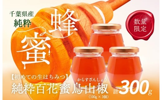 千葉県産「純粋はちみつ」からすざんしょう100g×3個 【 ふるさと納税 ハチミツ 蜂蜜 はちみつ お菓子作り おかしづくり セット 千葉 大網白里市 送料無料 】 X009