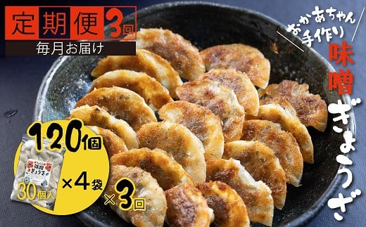 【3ヶ月定期便】居酒屋のおかあちゃん手作り ひと口味噌ぎょうざ 120個(30個×4袋) H136-040