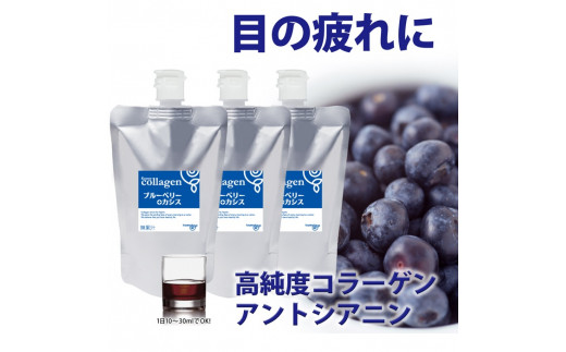 コラーゲンドリンク ブルーベリー+カシス 3本セット(約3ヶ月分)≪コラーゲン 美肌 美容 眼精疲労 ブルーベリー カシス≫ ※着日指定不可