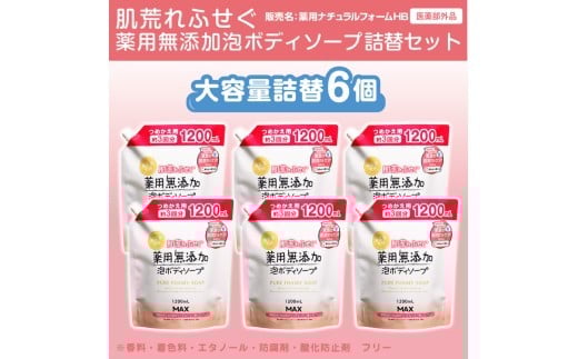 肌荒れを防ぐ薬用無添加 泡ボディソープ 詰替セット 6個入 <無添加生活シリーズ>|無香料 無着色 パラベンフリー