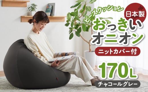 ＜ハナロロ＞ ビーズクッション おっきいオニオン170リットル ニットカバー付(チャコールグレー)_ ビーズクッション クッション ビーズ ニットカバー付き カバー チャコールグレー たまねぎ型 リビング 日用品 おしゃれ シンプル 愛知県 岡崎市 【1205839】