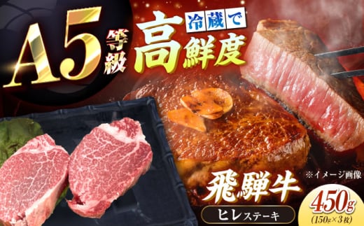 【チルド（冷蔵）発送！】 牛肉 「飛騨牛」 A5等級 ヒレステーキ 150g×3枚 / 恵那市 / 東美濃農業協同組合 [AUFX017]