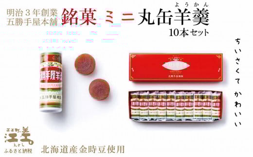 五勝手屋本舗『ミニ丸缶羊羹（ようかん）』10本セット　金時豆のようかん　保存料不使用　五勝手屋羊羹の老舗　和菓子　銘菓　名物　贈答用　ギフト