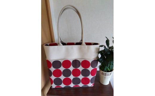 布かばん カルイオモイ トートバッグ ドット柄 ピンク 総裏地 外ポケット 内ポケット (468)