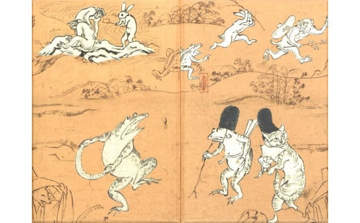 【芸艸堂】和綴じ製本の御朱印帳(鳥獣戯画・猫)&てぬぐい(流水と千鳥)