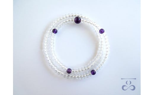 【京都 安田念珠店】 ≪一品（ひとしな）シリーズ≫ 水晶108玉ブレス紫水晶仕立