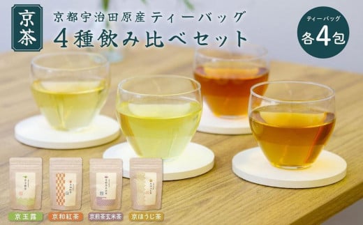 【京都ぎょくろのごえん茶】四種の京茶 飲み比べ白貼箱セット
