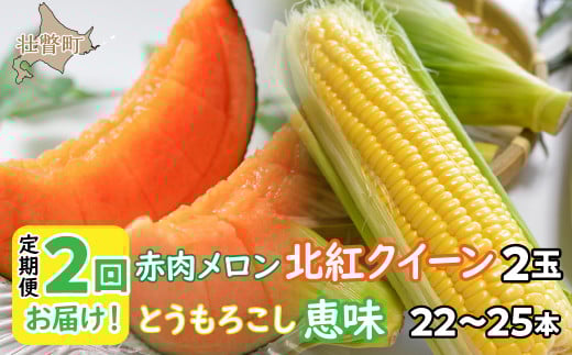 <2026年7月よりお届け>2回お届け!赤肉メロン2玉ととうもろこし(恵味)22~25本  【 ふるさと納税 人気 おすすめ ランキング メロン めろん トウモロコシ とうもろこし 野菜 果物 甘い 定期便 北海道 壮瞥町 送料無料 】 SBTP007