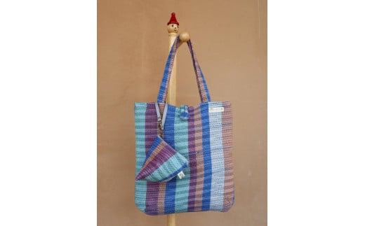 さをり織りバック・テトラポーチセット（3）【思いやり型返礼品（支援型）】　バック 手提げ ショルダー ポーチ 手作業 手織り 久美の浜　WP00003