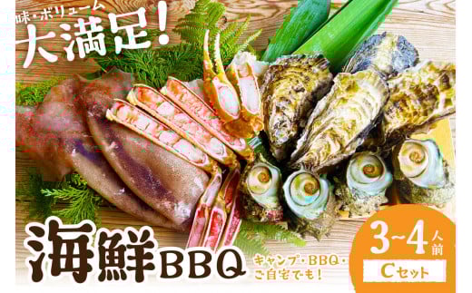 【先行予約】大満足！京丹後・海鮮BBQ　Cセット　贅沢生ズワイガニ付き　4種11品（3～4人前）（2026年4月中旬～発送）　魚介類 さざえ カキ かき いか かに カニ ずわい蟹 ズワイ蟹 バーベキュー ばーべきゅー きゃんぷ アウトドア あうとどあ 冷凍 送料無料　YK00554