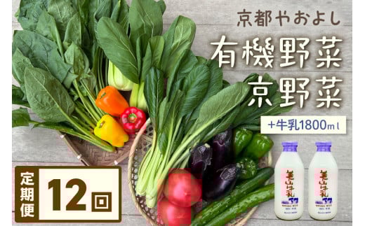 【定期便】合計12回お届け　有機野菜・京野菜の『京都やおよし』のお野菜＆牛乳900ml×2本の詰め合わせ　AA00032