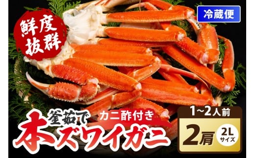 【ゆでたて冷蔵便】大好評！カニ酢付き　厳選！！釜茹で　本ズワイガニ　２Lサイズ2肩　YK00404_02