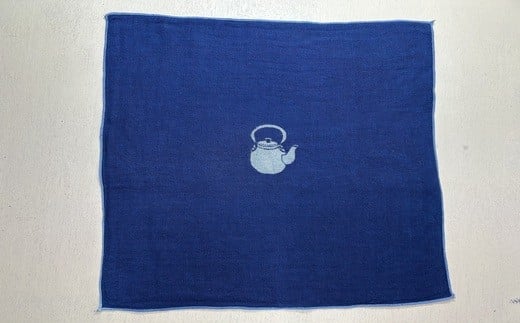 ⑧ガーゼパイルハンカチ(藍染め)~やかん~