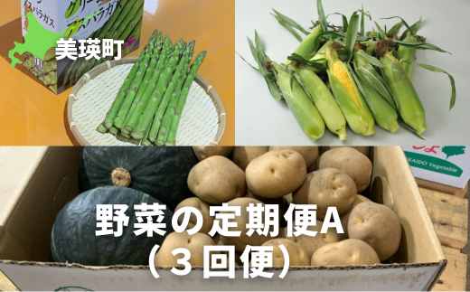 [先行予約]野菜 定期便A 3回便 [令和7年産 ]サスケの家 グリーンアスパラ2kg(L~2L)、スイートコーン12本(1品種)、秋野菜(かぼちゃ1〜2個・じゃがいも(北あかり) 約10kg)[043-06]