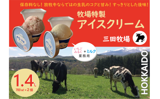 ミタアイス業務用2個入りセット アイス 三田牧場 1.4L 自家製ミルク 1個＋いちごみるく 1個