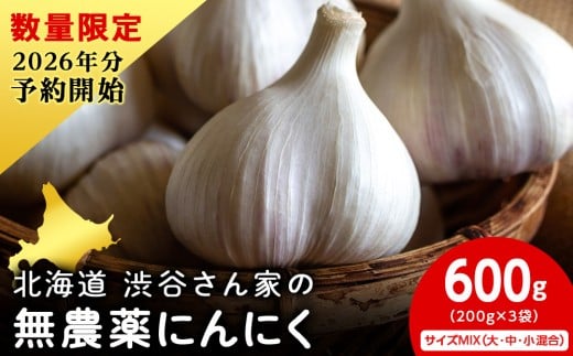 2026年分予約開始! 【数量限定】渋谷さん家の「無農薬 にんにく MIXサイズ 200gx3袋」