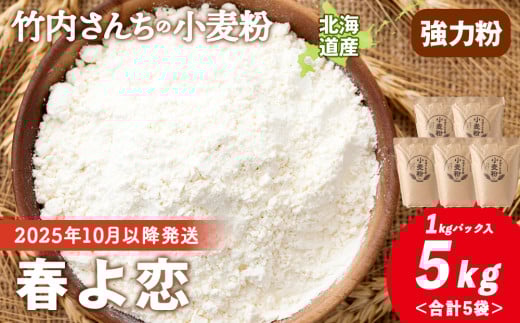 竹内さんちの小麦粉【北海道 春よ恋(1kg×5袋)便利な小分け袋でお届け】小麦粉 1kg 5㎏ 春よ恋 小分け お菓子 パン