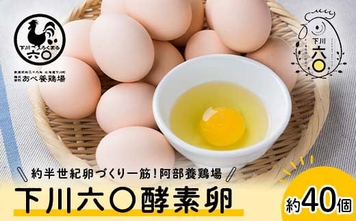 Lサイズ 約40個(36個+割れ補償4個) 約半世紀卵づくり一筋 !『下川六〇酵素卵』 下川ろくまる あべ養鶏場 割れ補償付き たまご 玉子 タマゴ ふるさと 納税 国産 北海道産 北海道 下川町 F4G-0289