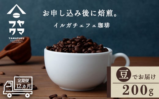 【定期便12ヶ月】 コーヒー イルガチェフェ(豆) 200g 自家焙煎珈琲 シングル ギフト ヤマフクコーヒー 北海道 中頓別