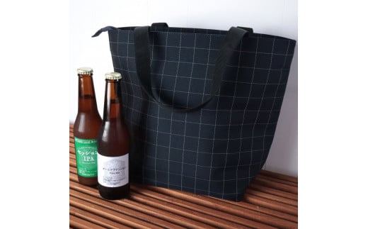 地ビール工場コラボレーション! 保冷保温バッグ クーラーバッグ ランチトート 撥水加工 アウトドア お祝い プレゼント 新潟県 見附市 C/#ネイビー リフレクターチェック