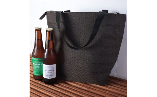 地ビール工場コラボレーション! 保冷保温バッグ クーラーバッグ ランチトート 撥水加工 アウトドア お祝い プレゼント 新潟県 見附市 C/#ブラウン ヘリンボン