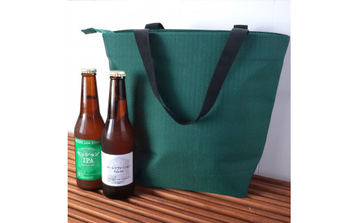 地ビール工場コラボレーション! 保冷保温バッグ クーラーバッグ ランチトート 撥水加工 アウトドア お祝い プレゼント 新潟県 見附市 C/#グリーン ヘリンボン