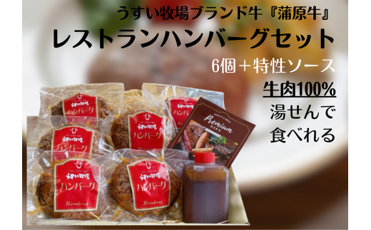 蒲原牛 レストラン ハンバーグ セット (6個) 温めるだけで食べられる オリジナル 和風ソース 付き 湯煎 電子レンジ 1T04016