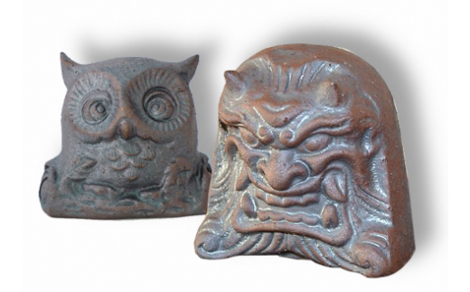 【安田瓦】 縁起物・魔除けセット 鬼面  置物 インテリア 伝統 新潟県 阿賀野市 1K01008