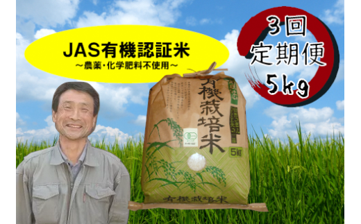 【令和7年産新米】【3か月定期便】JAS有機認証米 コシヒカリ 5kg×3回 1G05071