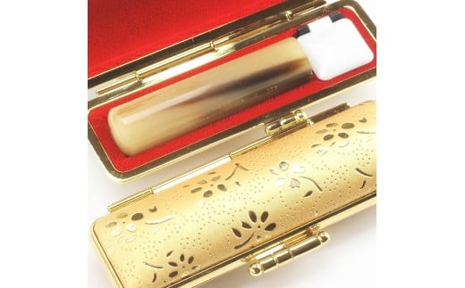 【選べるサイズ】オランダ水牛印鑑1本と金花ケースセット はんこ 判子 印鑑セット ギフト プレゼント 3M07038