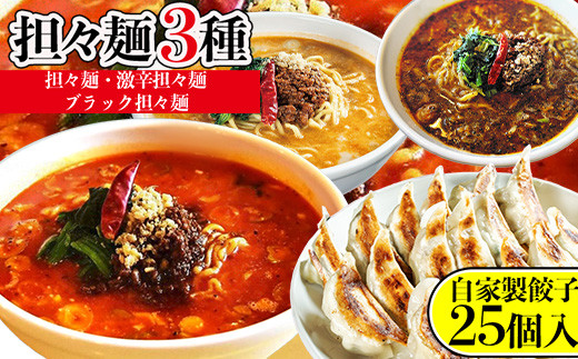担々麺3種(担々麺・激辛担々麺・ブラック担々麺)+自家製餃子25個入り