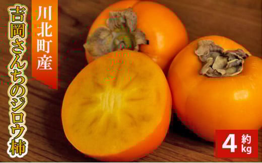 [№5528-0008]【川北町産】吉岡さんちのジロウ柿　約4kg 果物 フルーツ 果実 デザート おやつ 国産 日本産 食品 食べ物 甘柿 コリコリ 食感 歯ごたえ 石川県産 直送 産地直送 秋の味覚