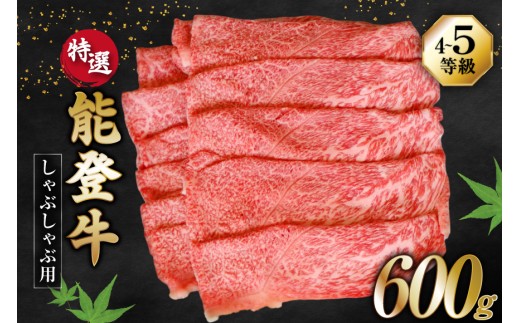 牛肉 能登牛 特選 (4～5等級) しゃぶしゃぶ用 600g 肩 もも肉 [寺岡畜産株式会社 石川県 宝達志水町 38601300] 肉 お肉 しゃぶしゃぶ しゃぶしゃぶ肉 肩肉 もも肉 牛 国産 冷凍 和牛