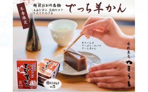 【先行予約】老舗和菓子店　福井県大野市冬の名物 でっち羊かん 小サイズ（約240g）× 5箱【11月～順次発送】