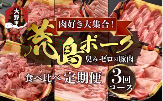【肉の定期便×3回コース】肉好き大集合！臭みゼロの豚肉「荒島ポーク」食べ比べ 定期便！【福井のブランド豚肉】