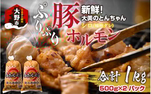 大美のとんちゃん（白）豚ホルモン シロ 味噌ダレ 1kg（500g×2パック）