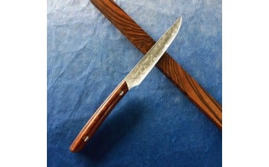【佐治打刃物製】越前数馬作 粉末ハイスダマスカス ステーキナイフ120㎜ アイアンウッドハンドル