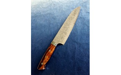 【佐治打刃物製】粉末ハイスダマスカス31層鋼【雷神】　三徳180㎜　Dアイアンウッド柄