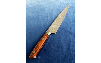 【佐治打刃物製】粉末ハイスダマスカス31層鋼【雷神】　ペティナイフ135㎜　Dアイアンウッド柄