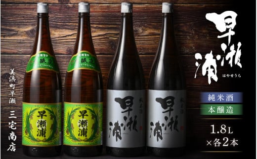 【早瀬浦】本醸造 1800ml × 2本 ＆ 純米酒 1800ml × 2本 セット【飲み比べ 日本酒 地酒 福井 美浜 早瀬 フルーティ 男酒 硬水 ミネラル 希少 ご褒美 家飲み 敬老の日 プレゼント】[m16-d007]