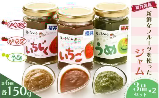 【福井県産】フルーツを使った ジャム 3種 計6個セット（梅ジャム2個 苺ジャム2個 いちじくジャム2個）[m03-a020]
