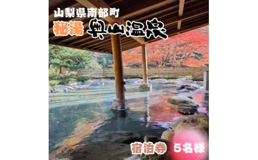 山梨県南部町秘湯「奥山温泉」宿泊券(1泊2食付き)5名様　10畳【1619602】
