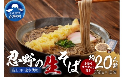 富士山の流水で作る”忍野の生そば”約20人前（250g×10）+ごまがらし1瓶※離島へのお届け不可※着日指定送不可