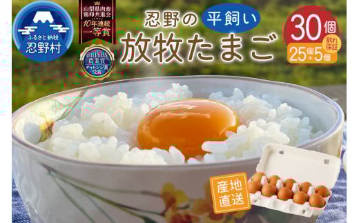 忍野の平飼い放牧卵30個（25個＋割れ保証5個）