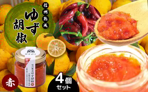 天龍村特産 信州熟成ゆず胡椒 [赤] 4個セット | 加工品 調味料 ゆず 柚子 ユズ 胡椒 こしょう コショウ ゆず胡椒 長野県 南信州 天龍村