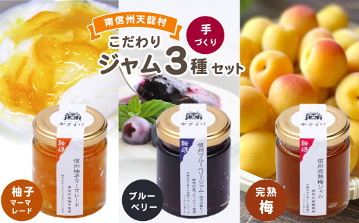 南信州産完熟果実のジャム3種セット | 加工品 ジャム 3種 果実 果肉 ゆず マーマレード ブルーベリー 梅 手作り お菓子作り 長野県 南信州 天龍村