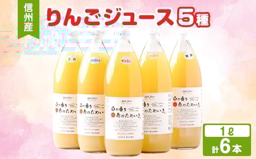 りんごジュース　1000ml×6本(5種類)　信州高山産【1545603】