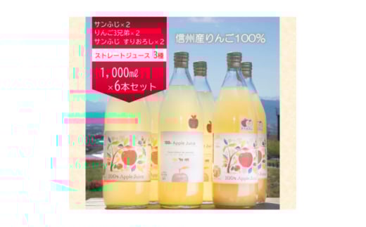 信州産りんご100%ストレートジュース　6本セット【1620484】
