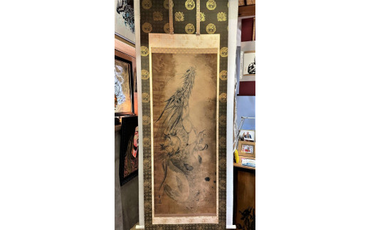 掛け軸 現代水墨画家 白道 直筆作品「真 登龍門伝説」｜絵画 アート インテリア 手描き 一筆 龍 日本画 現代アート ハンドメイド作品 水墨画 かっこいい 作品 縁起 風水 芸術